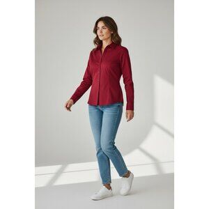 Express The Essential Shirt Button Up Long Sleeve Burgundy Size XS